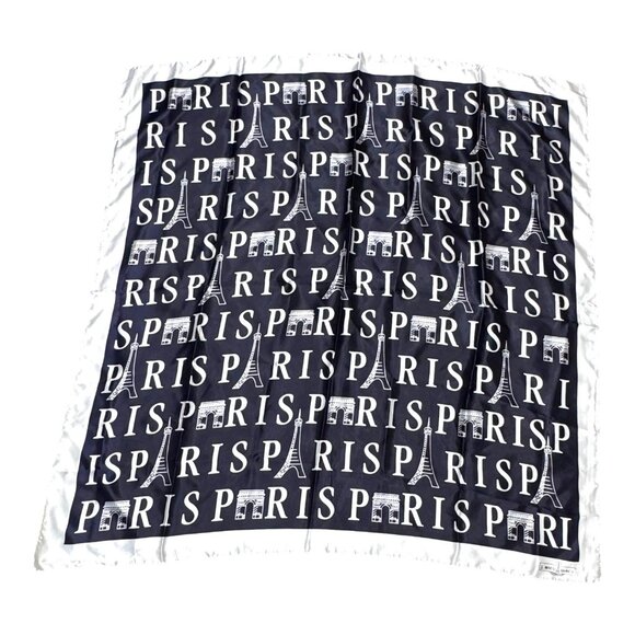 Paris Landmark Typography Silk Scarf Premium Designer Accessory J Mico Sancho - Picture 1 of 7